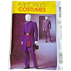 Men's Civil War Costume Sewing Pattern McCall's M4745 Size XM Small Medium Large